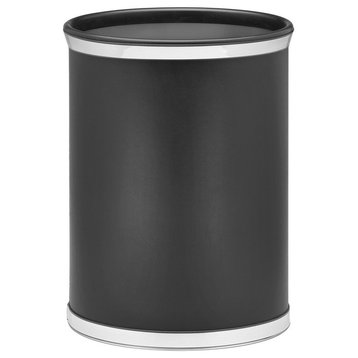 Kraftware Sophisticates Oval Wastebasket, Black With Polished Chrome
