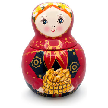 Ceramic Cottage Girl Cookie Jar Pirogi 10"