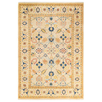 Moroccan, One-of-a-Kind Hand-Knotted Area Rug, Ivory, 6'1"x9'0"