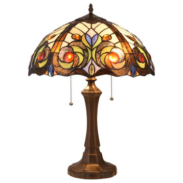 CHLOE Lighting Lennon Tiffany Dark Bronze 2-Light Victorian Table Lamp