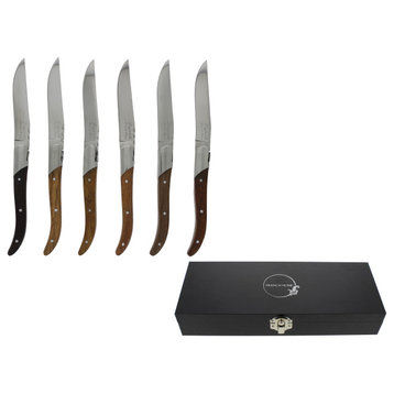 Laguiole Set of 6 Connoisseur Steak Knives Assorted Wood by French Home