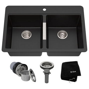 Kraus KGD-433 33" Double Basin Dual Mount (Drop In or Undermount) - Black Onyx