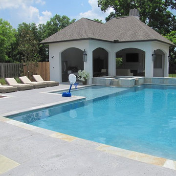 Stamped concrete pool deck/outdoor living - salt rock texture