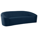 Meridian Furniture - Riley Velvet Upholstered Rounded Sofa, Navy - Go for easy, breezy style with this lovely Riley velvet sofa. The sleek navy velvet is a showstopper in the living room, den, or great room, adding a casual yet modern vibe wherever you choose to use it. The velvet material feels soft and welcoming to the touch, ensuring that your leisure time is well spent in cloud-like comfort. Pair it with other items in the Riley collection, or use it on its own as a standalone piece.