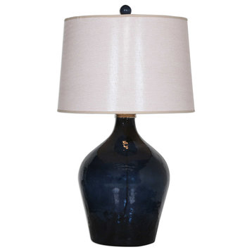 Elegant Dark Blue Gourd Glass Table Lamp, Midnight White Shade Traditional