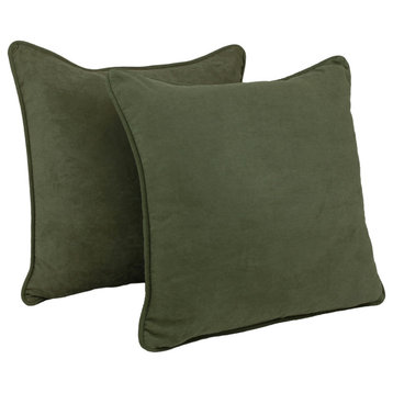 25" Double-Corded Solid Microsuede Square Floor Pillows, Set of 2, Hunter Green