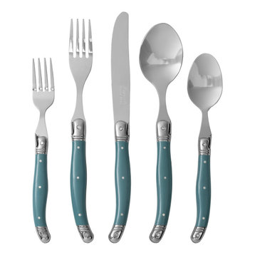 French Home Laguiole 20 Piece Stainless Steel Flatware Service for 4 Aegean Teal
