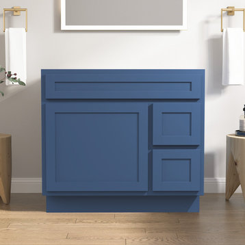 Vanity Art Vanity Base Cabinet, No Top, Drawers on Right, 36", Blue