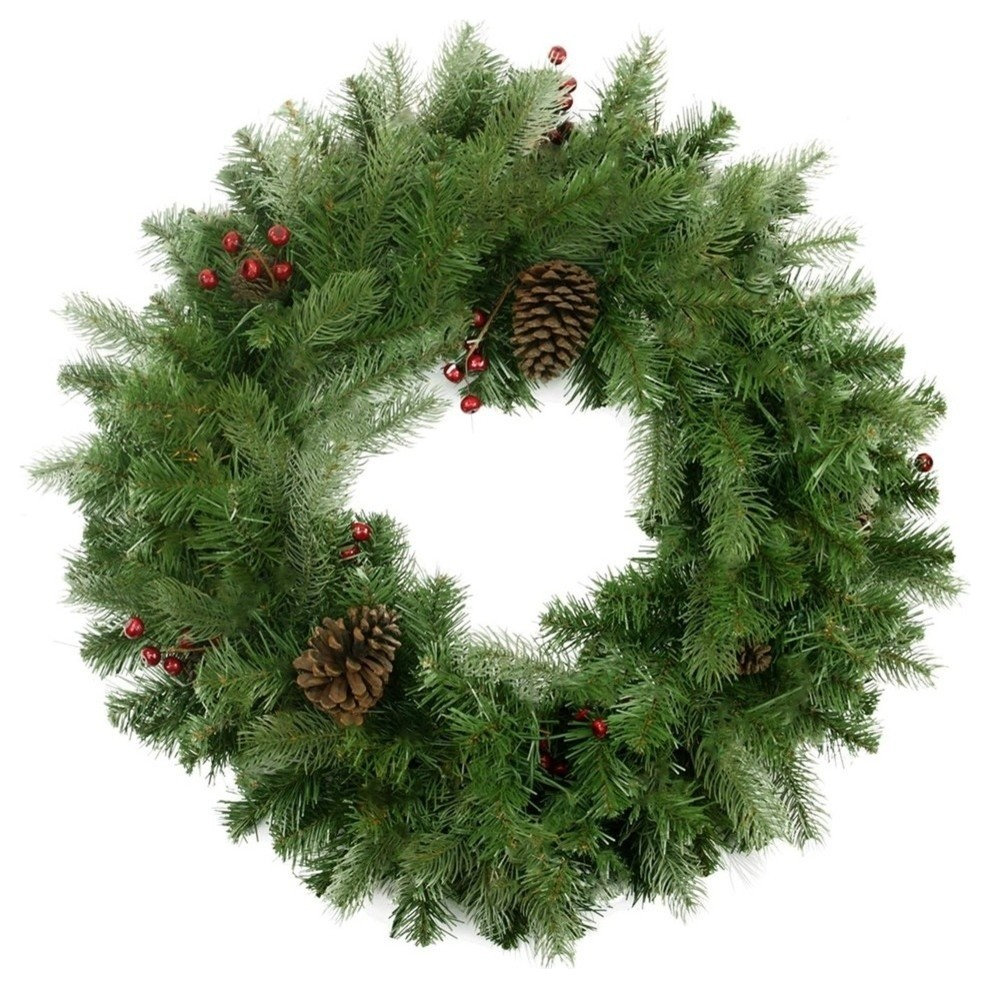 24" Noble Fir With Red Berries and Pine Cones Christmas Wreath - Rustic ...