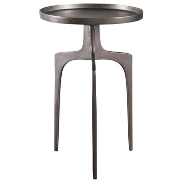 Luxe Modern Silver Metal Tripod Accent Table Industrial Spike Leg Minimalist
