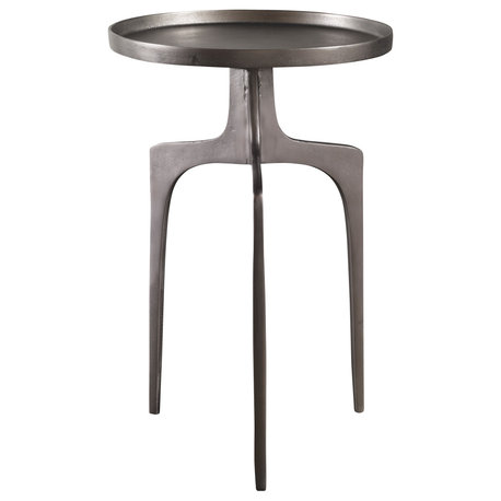 Luxe Modern Silver Metal Tripod Accent Table Industrial Spike Leg Minimalist