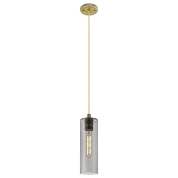 Crown Point 1 Light Pendant, Brushed Brass, Plated Smoke Glass