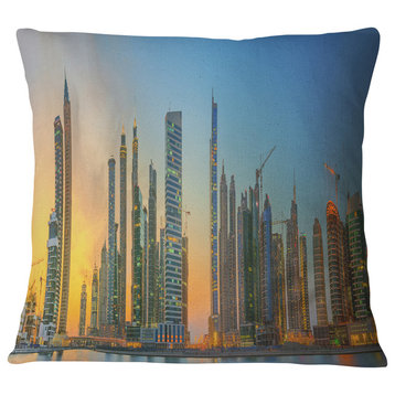 Business Bay and Downtown Dubai Cityscape Throw Pillow, 16"x16"