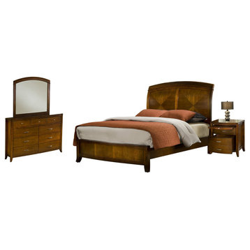 Viven 4PC E King Bed, Nightstand, Dresser & Mirror Set Mahogany Spice