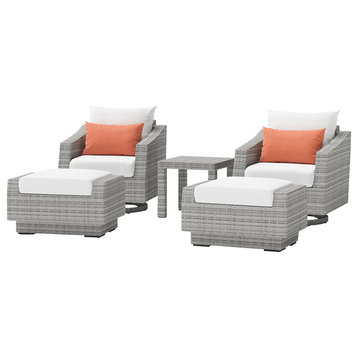 Cannes 5 Piece Aluminum Outdoor Patio Motion Club Chair and Ottoman Set, Cast Coral