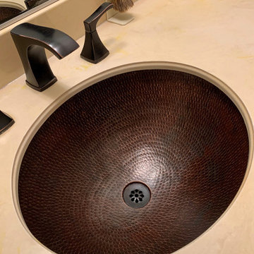 18" Wide Rim Oval Self Rimming Hammered Copper Bathroom Sink (LO18RDB)