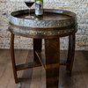 Banded Wine Barrel Side Table With Cross-Braces, Dark Walnut Finish