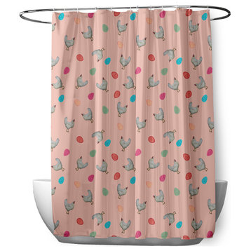 70"Wx73"L Chickens and Eggs Shower Curtain, Sunwashed Red