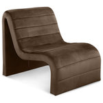 Meridian Furniture - Ivy Upholstered Accent Chair, Brown, Velvet - Unwind and get comfortable when you're kicked back in this Ivy velvet accent chair. Slightly reclined by design, this chair cradles your body in comfort while you rest, relax, or even play your favorite video games. A curved shape draws the eye in an instant and lends the chair a casual yet regally appointed vibe. Channel tufting along the body of the chair adds to its comfort factor, ensuring the chair is well-loved by all who give it a try.