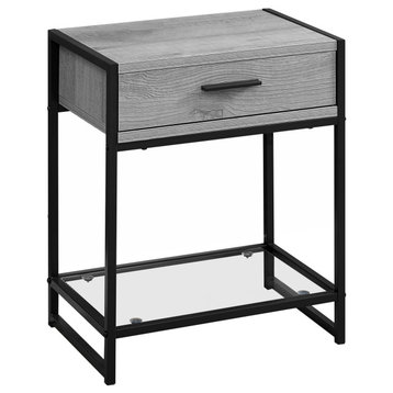 HomeRoots 12" x 18" x 22" Grey With Black Metal Tempered Glass Accent Table
