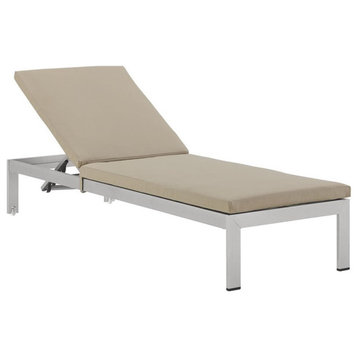 Pemberly Row Modern Aluminum Patio Chaise with Cushions in Beige