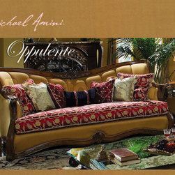"Michael Amini" Wood Trim Channel Back Sofa, Oppulente Collection - Sofas