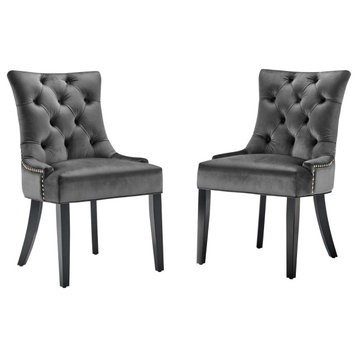 Regent Tufted Performance Velvet Dining Side Chairs, Set of 2, Charcoal