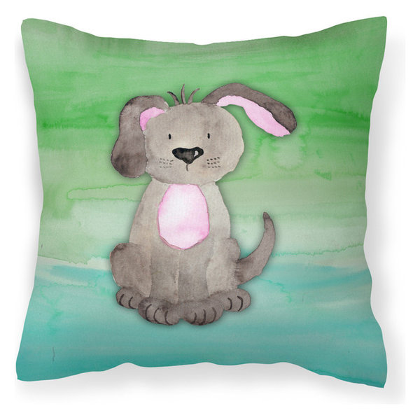 Dog Teal and Green Watercolor Fabric Decorative Pillow