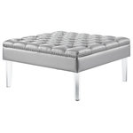 Inspired Home - Fernanda PU Leather Tufted with Nailhead Trim  Acrylic Legs Ottoman, Silver - Our PU leather oversized square ottoman adds a contemporary yet reserved touch to your living room or home office. Featuring supple PU leather with button tufting, the comfort of a high density foam cushioned seat, sturdy acrylic feet. This chic, oversized accent piece is perfect for kicking up your feet and watching the game.FEATURES:
