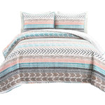 Triangle Home Fashions - Hygge Geo 3-Piece Quilt Set, Neutral/Multi, King - Add Scandinavian style to your home with this reversible quilt set featuring stripes of various geometric patterns. This 3-piece set includes a soft cotton quilt and 2 matching pillow shams. Use this set to redecorate your master or guest bedroom.1 Quilt:92"Hx108"W, 2 Shams: 20"Hx36"W