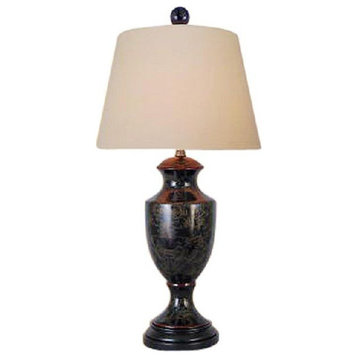 Chinese Black Lacquer Porcelain Box Table Lamp Shade and Finial 25.5"