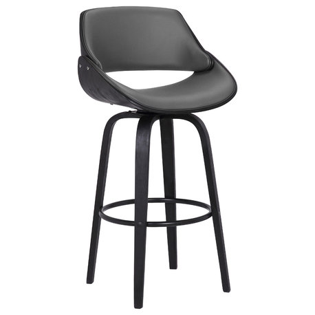 Levit 30" Swivel Barstool, Black Brush Wood Finish and Gray Faux Leather