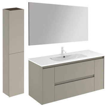 Ambra 120 Pack 2 Wall Mount Bathroom Vanity with Mirror and Column in Matte Sand