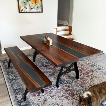 Black Walnut Live Edge River Table and Bench