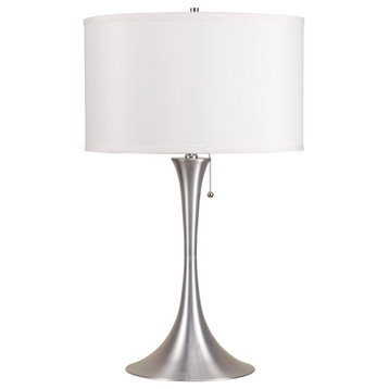 28" Silver Metal Bedside Table Lamp With White Shade