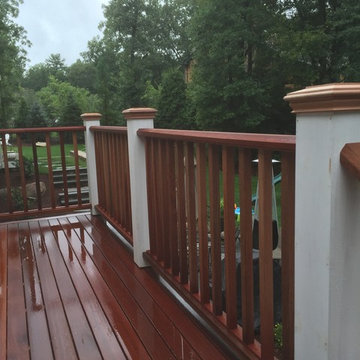 Weston mahogany two level deck with mahogany railings