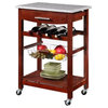 Linon Natalie Wood and Granite Top Kitchen Cart in Wenge Brown