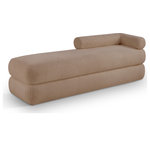 Meridian Furniture - Kennedy Upholstered Bench, Beige, Teddy Fabric - Cozy never looked so good as when you're curled up on this Kennedy beige faux shearling teddy fabric bench. The posh teddy fabric is ultra soft and welcoming, inviting you to lounge around and take it easy for a moment. A unique shape makes this bench an eye-grabbing addition to your living room or bedroom, with its channel base giving it added textural appeal. Contemporary by design, this bench bridges the gap between modern and traditional, so it's an easy fit wherever you choose to use it.