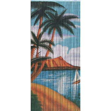 Sail Boat Print Beaded Bamboo Curtain, 36"Wx78"H