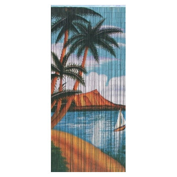 Sail Boat Print Beaded Bamboo Curtain, 36"Wx78"H