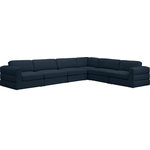 Meridian Furniture - Beckham Linen Textured Fabric 6-Piece Modular L-Shaped Sectional, Navy - Liven up your living space with this Beckham grey durable linen polyester fabric sectional. Its grey color complements any contemporary home decor, while its durable linen and polyester fabric upholstery provides you with a soft and comfortable place to sit. This sectional is modular, so you can create infinite configurations, which are easily attached using the attachment latch underneath. Its linen, wood, and foam construction guarantees stability for years to come.