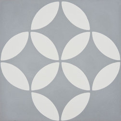 Moroccan Mosaic and Tile House - Amlo Handmade Cement Tile, Gray/White, Sample - Wall And Floor Tile