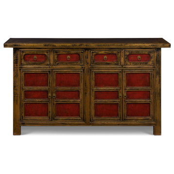 Distressed Red Elmwood Mandarin Altar Cabinet