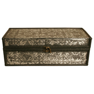 Wald Imports Silver Metal & wood Decorative Storage Box/Trunk