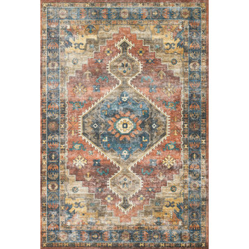 Rust Blue Printed Polyester Skye Area Rug by Loloi II, 7' X 9' Oval