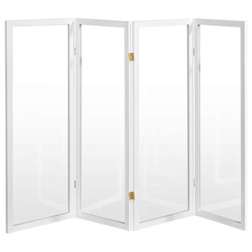 Modern Room Divider, White Painted Wood Frame With Acrylic Screens, 4 Panels