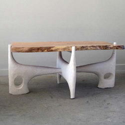 Contemporary Sculptural Plaster Base Coffee Table with Native Cherry Slab Top - Coffee Tables