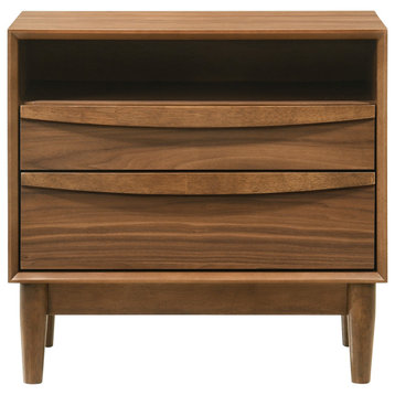 Artemio 2 Drawer Wood Nightstand with Shelf in Walnut Finish