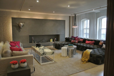 Inspiration for a large contemporary loft-style light wood floor living room remodel in New York