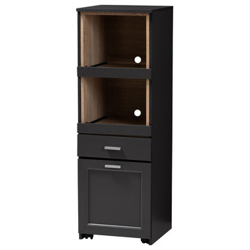 Fabian Dark Gray and Oak Brown Kitchen Cabinet With Roll-Out Compartment